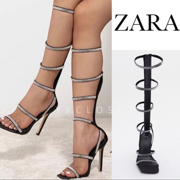 NWT ZARA RHINESTONE STRAP HIGH HEEL GLADIATOR SANDALS 8 EU 39